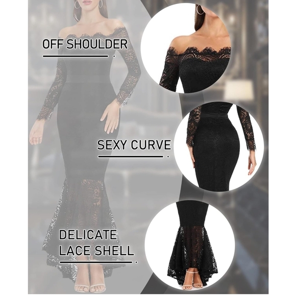 LALAGEN - XXL Black One-Shoulder Lace Mermaid Gown - Picture 15 of 16